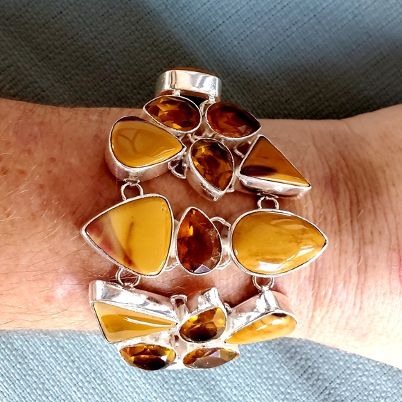 New Mookaite & Citrine 925 Silver Statement Bracelet. - Picture 13 of 13